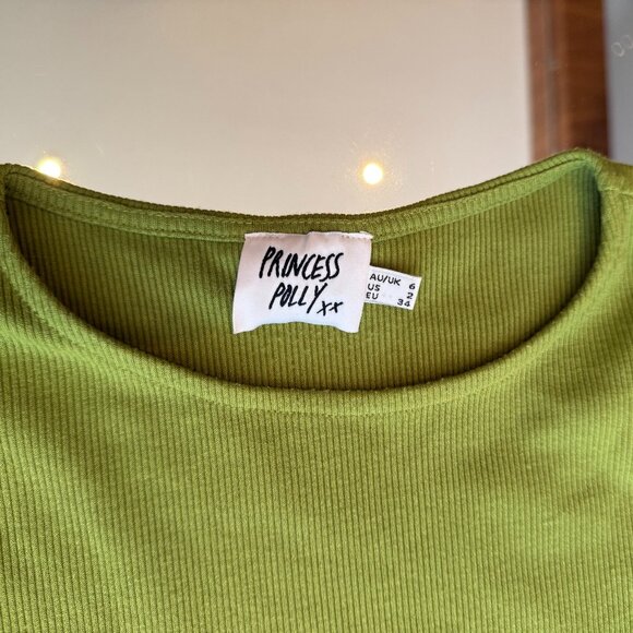 Pre-loved 70's Green Princess Polly Cropped Ribbed T - Size 2 - Picture 2 of 3